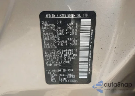 2011 Nissan Quest S z USA, uszkodzony, nr VIN JN8AE2KP1B9011099